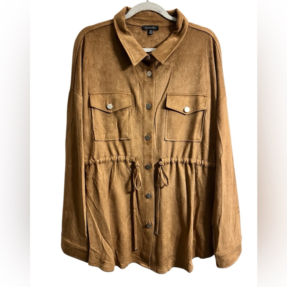 Cotton Bleu Women’s Faux Suede Jacket in Camel